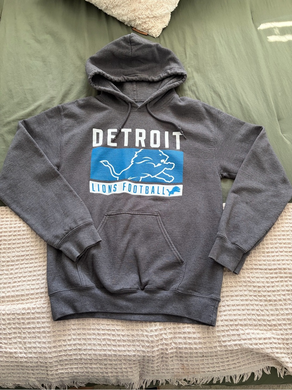 NFL Detroit Lions Gray Pullover Hoodie with Blue Logo